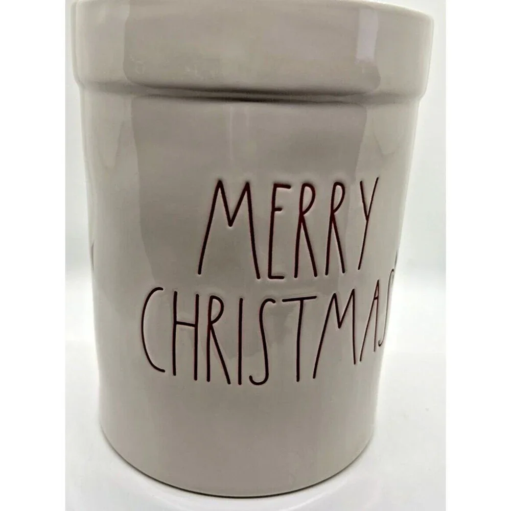 huge Rae Dunn Merry Christmas Utensil Crock Ceramic Magenta Holiday artisan